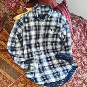 Polo Ralph Lauren black/white 100% cotton flannel button-down Men's SZ SM